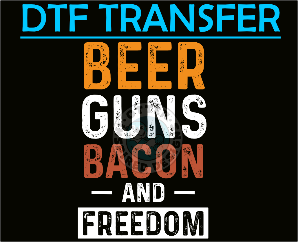 Beer Guns Bacon and Freedom-High Quality Print (For Dark Color Shirts)