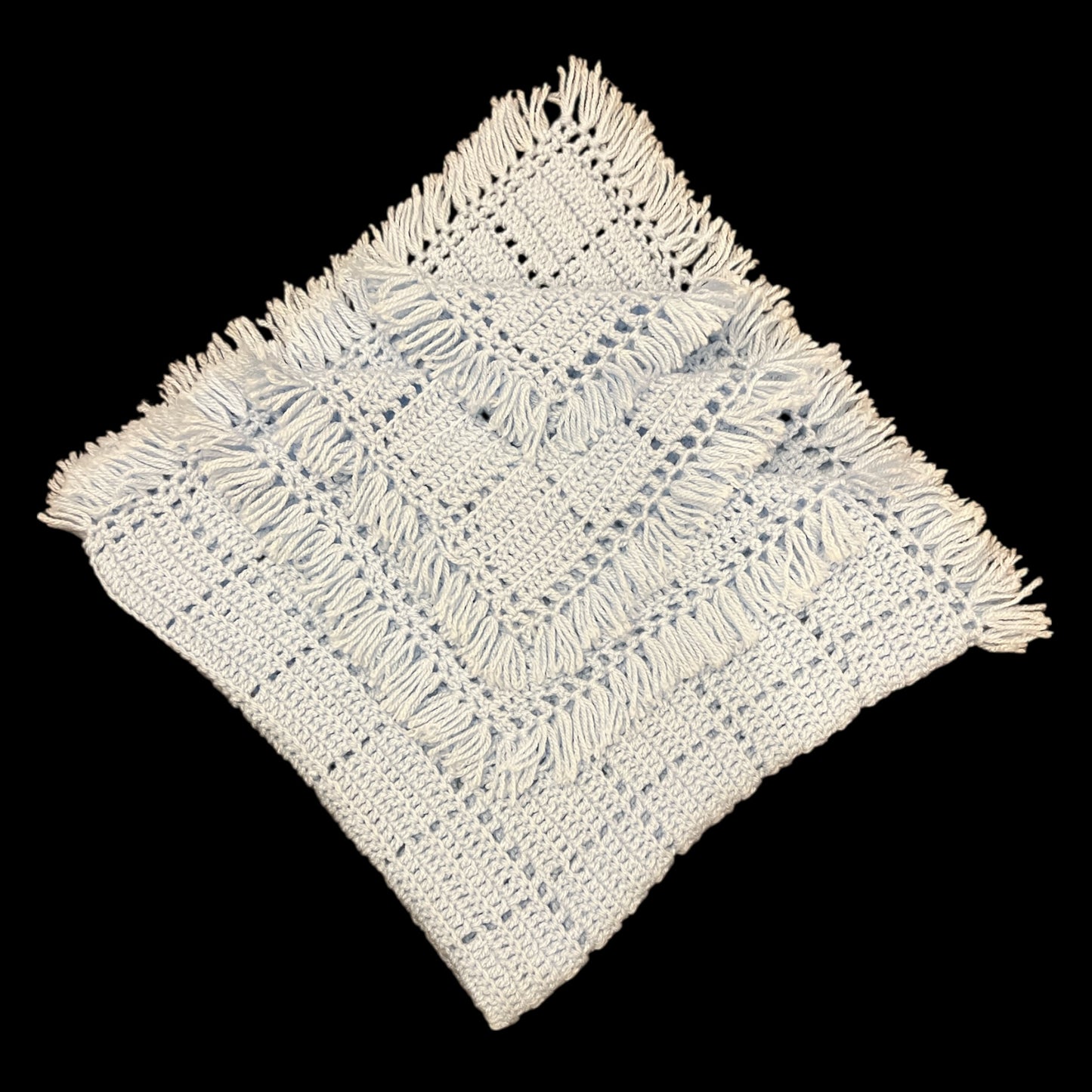 White Crochet Blanket with Ruffles