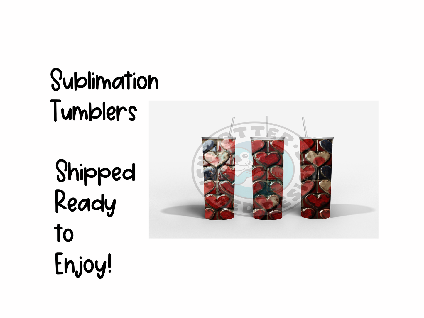 (1) 20 oz. Skinny Tumbler – 3D Hearts Red, White, and Blue