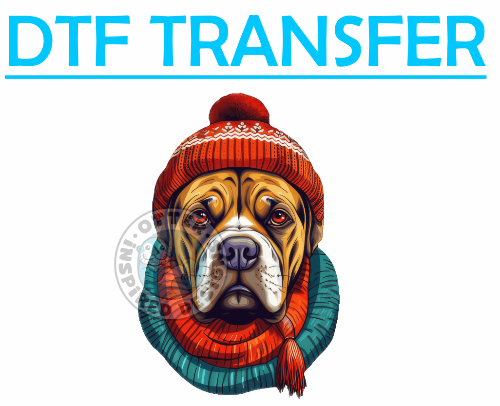 XMAS Bullmastiff Wearing a Scarf and Beanie -High Quality Print