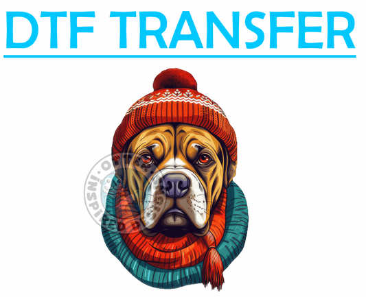 XMAS Bullmastiff Wearing a Scarf and Beanie -High Quality Print