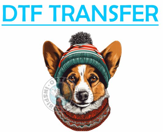 XMAS Corgi Wearing a Scarf and Beanie -High Quality Print