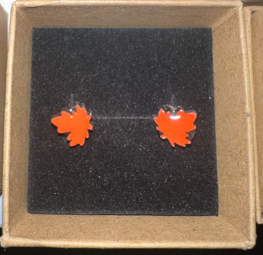 Orange Leaves Stud Earring Silver Backing