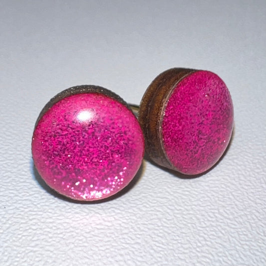 Pink Round Earring  w/ Silver Backing