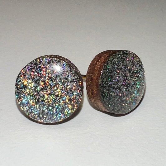 Grey Sparkle Round Earring  w/ Silver Backing