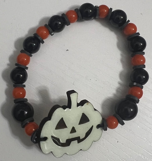 Bracelet Orange and Black w/ Glow in the Dark Pumpkin