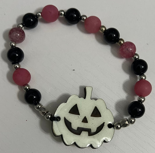 Bracelet Pink, Silver,  and Black w/ Glow in the Dark Pumpkin