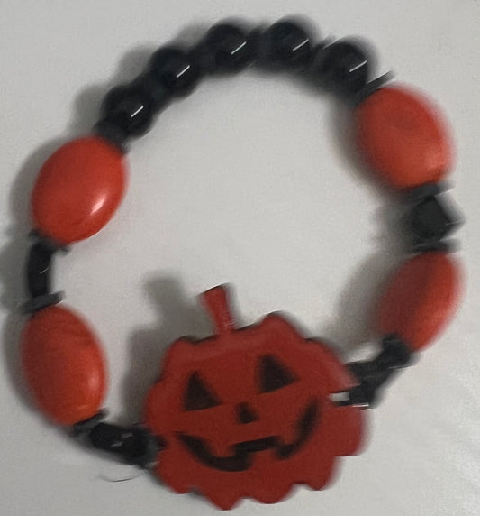 Bracelet Orange and Black  Beads w/ Orange Pumpkin