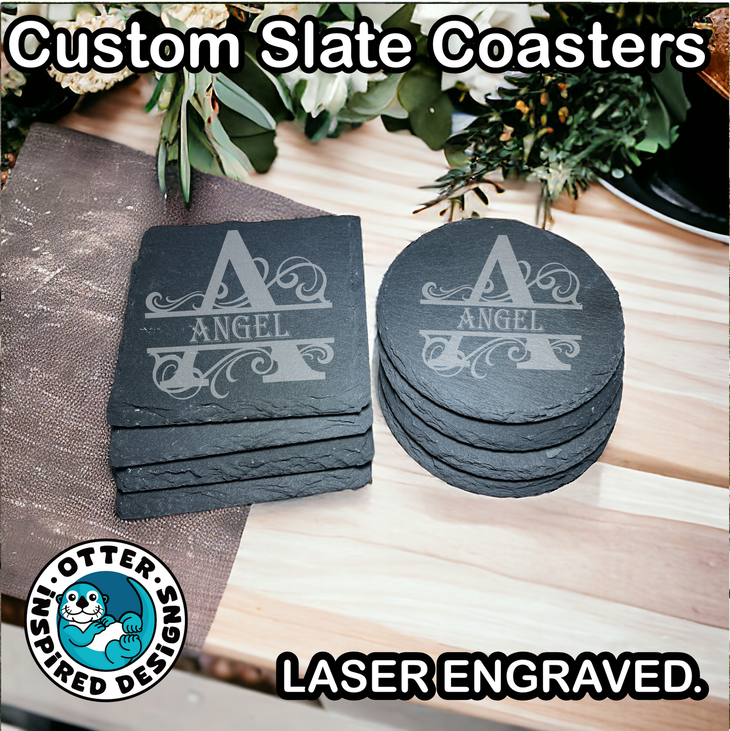 Custom Monogram Name Slate Coasters
