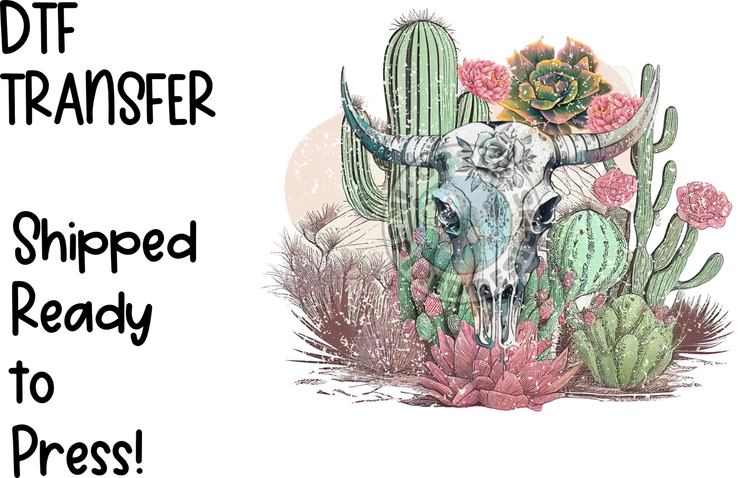 Western Pink Desert Cactus Skull -High Quality Print