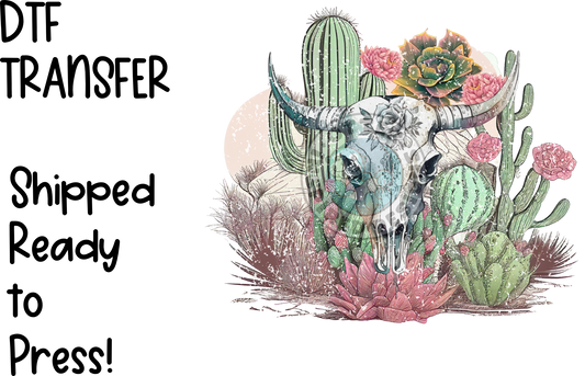 Western Pink Desert Cactus Skull -High Quality Print